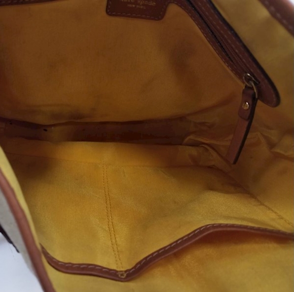 Kate Spade Shoulder Bag Purse handbag beige brown leather yellow interior tote - Picture 4 of 11
